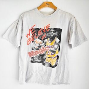 Vtg 90s LA Lakers Magic Johnson T's Single Stitch T-Shirt XL We Believe In Magic